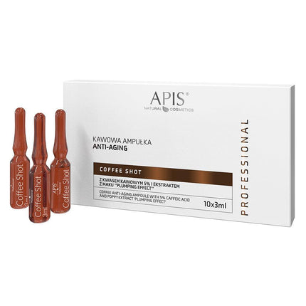 APIS COFFEE SHOT koncentratas su kavos rūgštimi ir aguonų ekstraktu pavargusiai, papilkėjusiai odai, 10x 3,5 ml - Beauty Kit