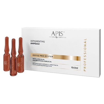 APIS DEPIQ PRO SYSTEM depigmentuojantis koncentratas su α-arbutinu 1% ir šviesinančiu kompleksu 2%, 10x3 ml - Beauty Kit