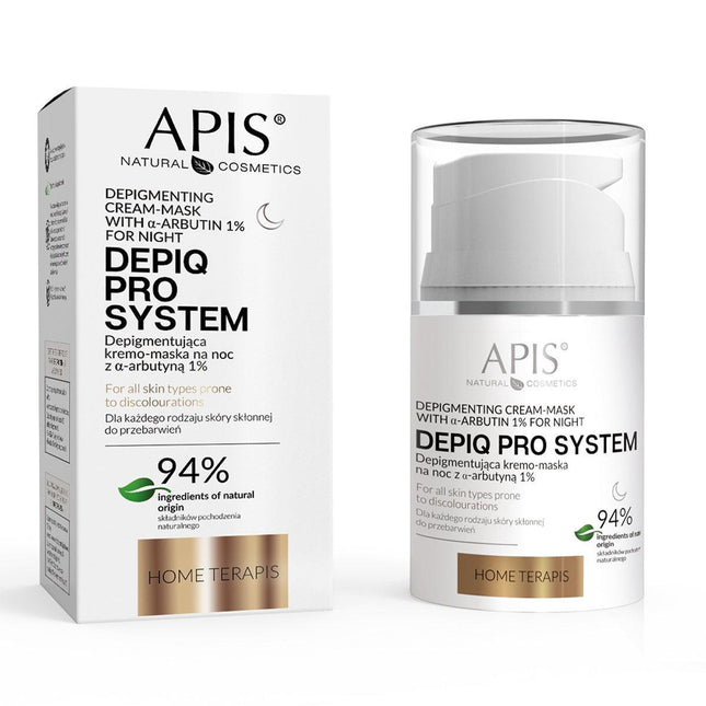 APIS DEPIQ PRO SYSTEM depigmentuojantis naktinis kremas-kaukė su α-arbutinu 1%, 50 ml - Beauty Kit