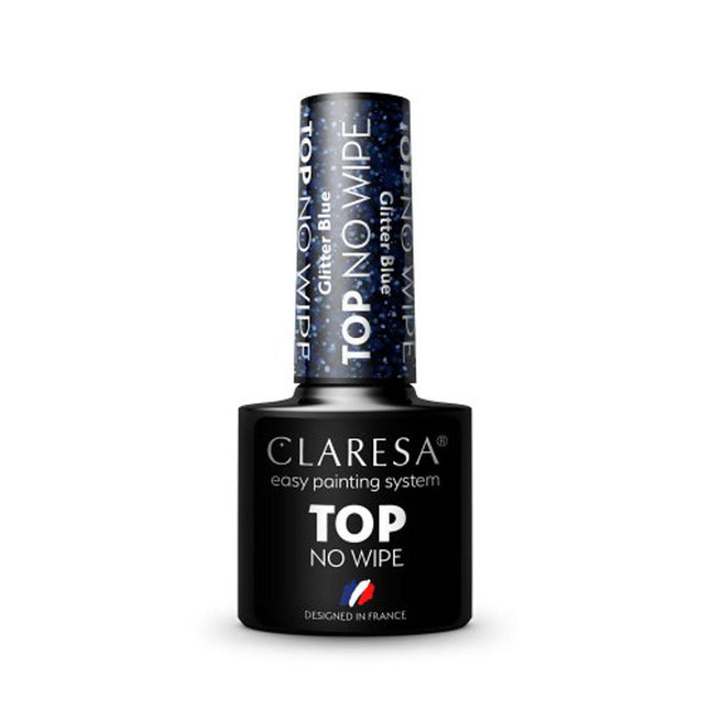 CLARESA gelio viršutinis sluoksnis TOP NO WIPE GLITTER BLUE, 5g - Beauty Kit