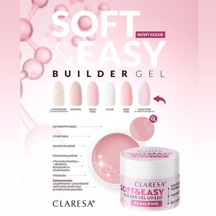 CLARESA nagų gelis Soft&Easy Glam Pink, 12g - Beauty Kit