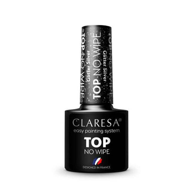 CLARESA viršutinis gelio sluoksnis Top No Wipe Glitter Silver, 5g - Beauty Kit