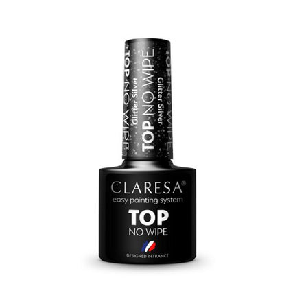 CLARESA gelio viršutinis sluoksnis Top No Wipe, 5g Glitter Silver - Beauty Kit