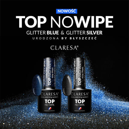 CLARESA gelio viršutinis sluoksnis Top No Wipe, 5g Glitter Silver - Beauty Kit