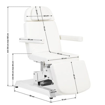 Kosmetologinė kėdė EXPERT W-12D 2 motorų, balta - Beauty Kit