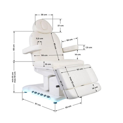 Elektrinis šildomas kosmetologinis gultas AZZURRO 708B EXCLUSIVE 4 variklių, baltas - Beauty Kit