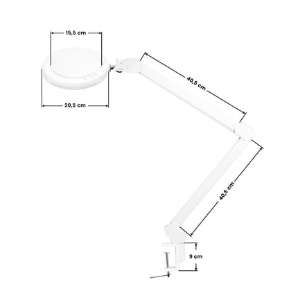 GLOW kosmetologinė lempa-lupa LED 8021, tvirtinama prie stalo ir su šviesos reguliavimu - Beauty Kit