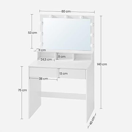 Kosmetinis staliukas su veidrodžiu, 2 stalčiais ir LED apšvietimu RDT120T10 - Beauty Kit