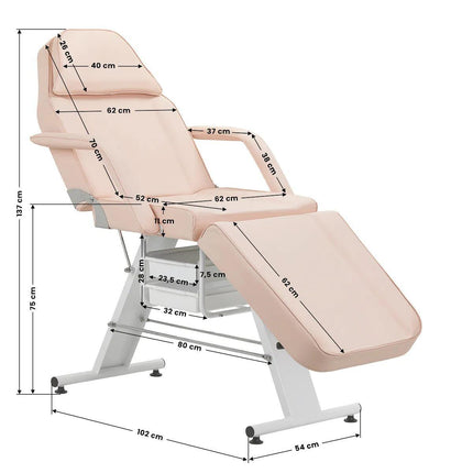 Mechaninis kosmetologinis gultas BASIC 202 su stalčiais, rožinis - Beauty Kit