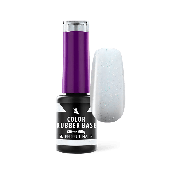 PERFECT NAILS Color Rubber Base guminis bazės pagrindas Glitter Milky, 4 ml. - Beauty Kit