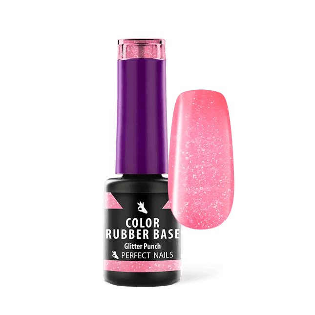 PERFECT NAILS Rubber Base guminis bazės pagrindas GLITTER PUNCH, 4 ml - Beauty Kit