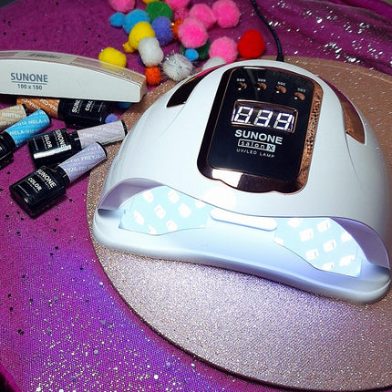 SUNONE SALON X manikiūro lempa UV/LED 280W su elektroniniu laikmačiu bei veidrodiniu pagrindu, balta - Beauty Kit